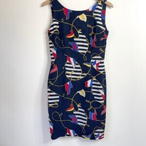 Vintage 90s Maggie London Preppy Silk Column Dress Womens 6 Nautical Old Money